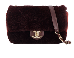 Small Fur Flap Bag, Leather/Fur, Burgundy, 26490217(2018/19), B/DB/AC,3*